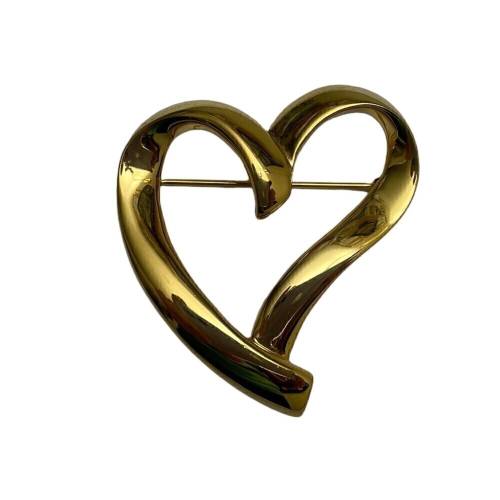 Trifari Gold Tone Open Heart Brooch Large Heart Shaped Pin Fashion Jewelry - Picture 7 of 7